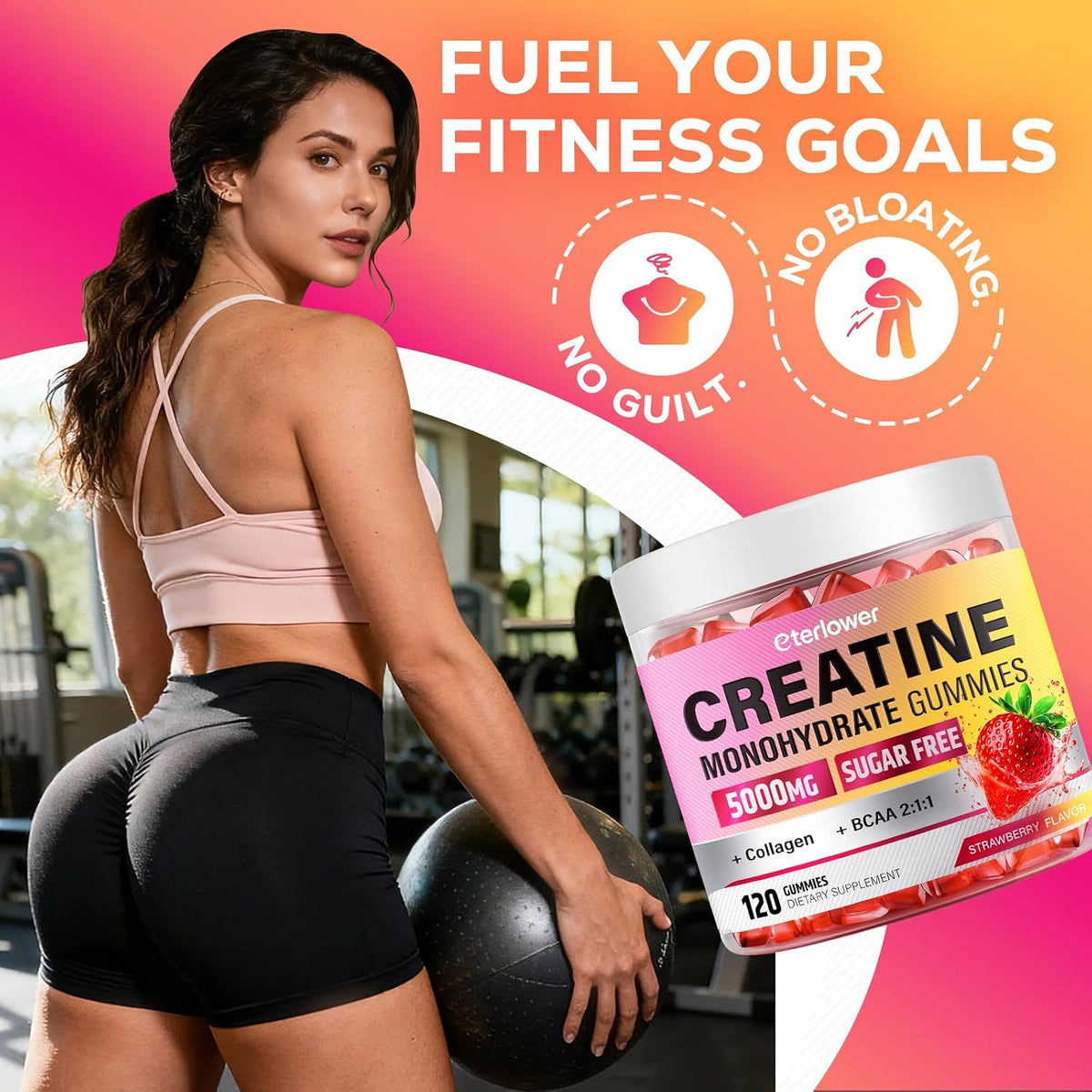eterlower - Gomitas de creatina para mujer, 5000 mg, complejo + col...