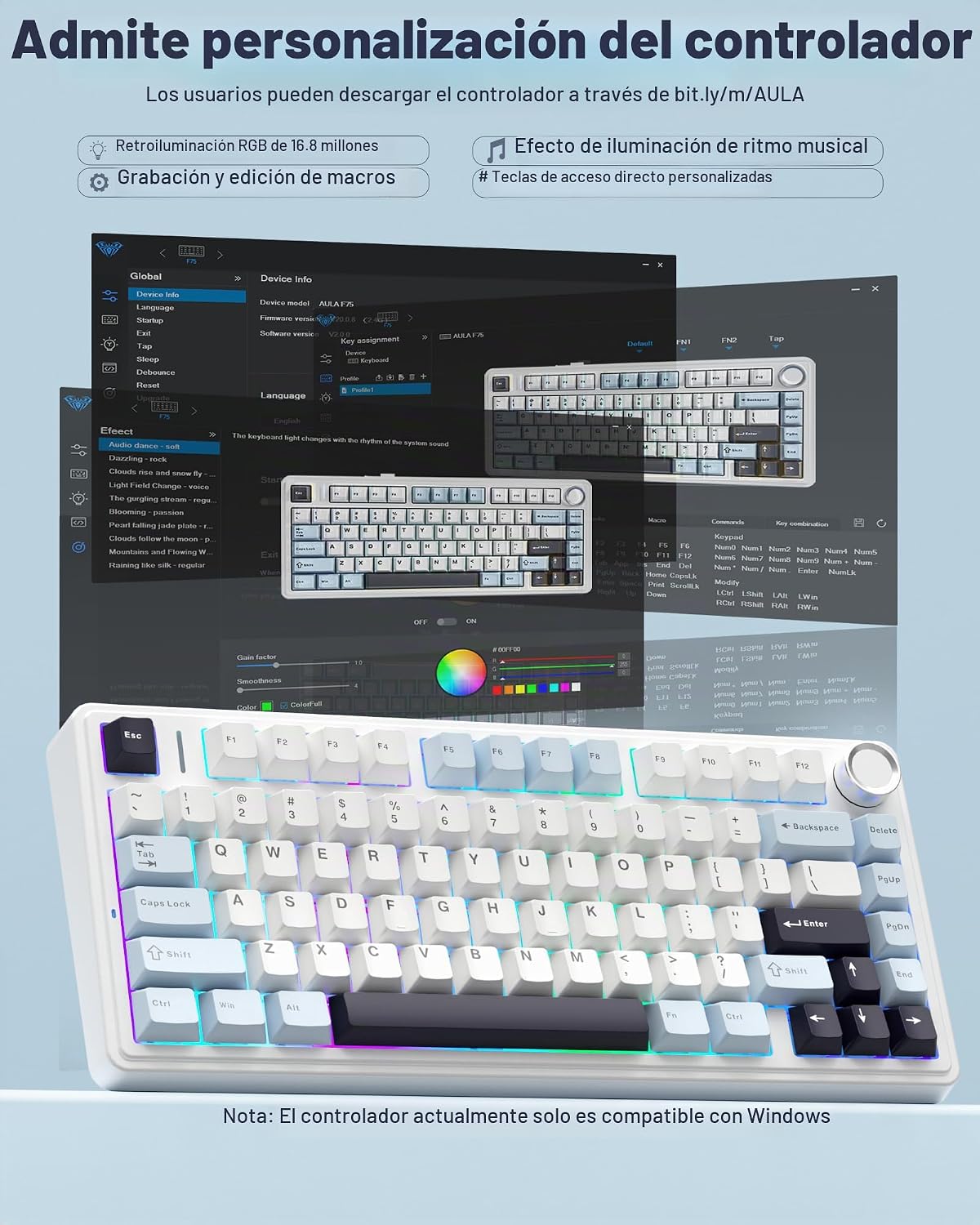 AULA F75 Teclado mecánico inalámbrico 75%, Teclado intercambiable e...