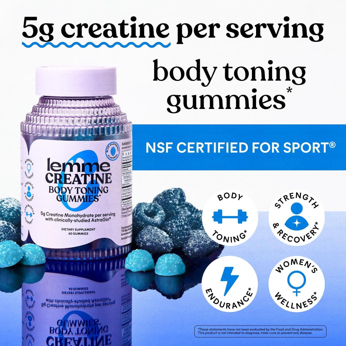 Lemme Gomitas de monohidrato de creatina, frambuesa azul (60 gomita...