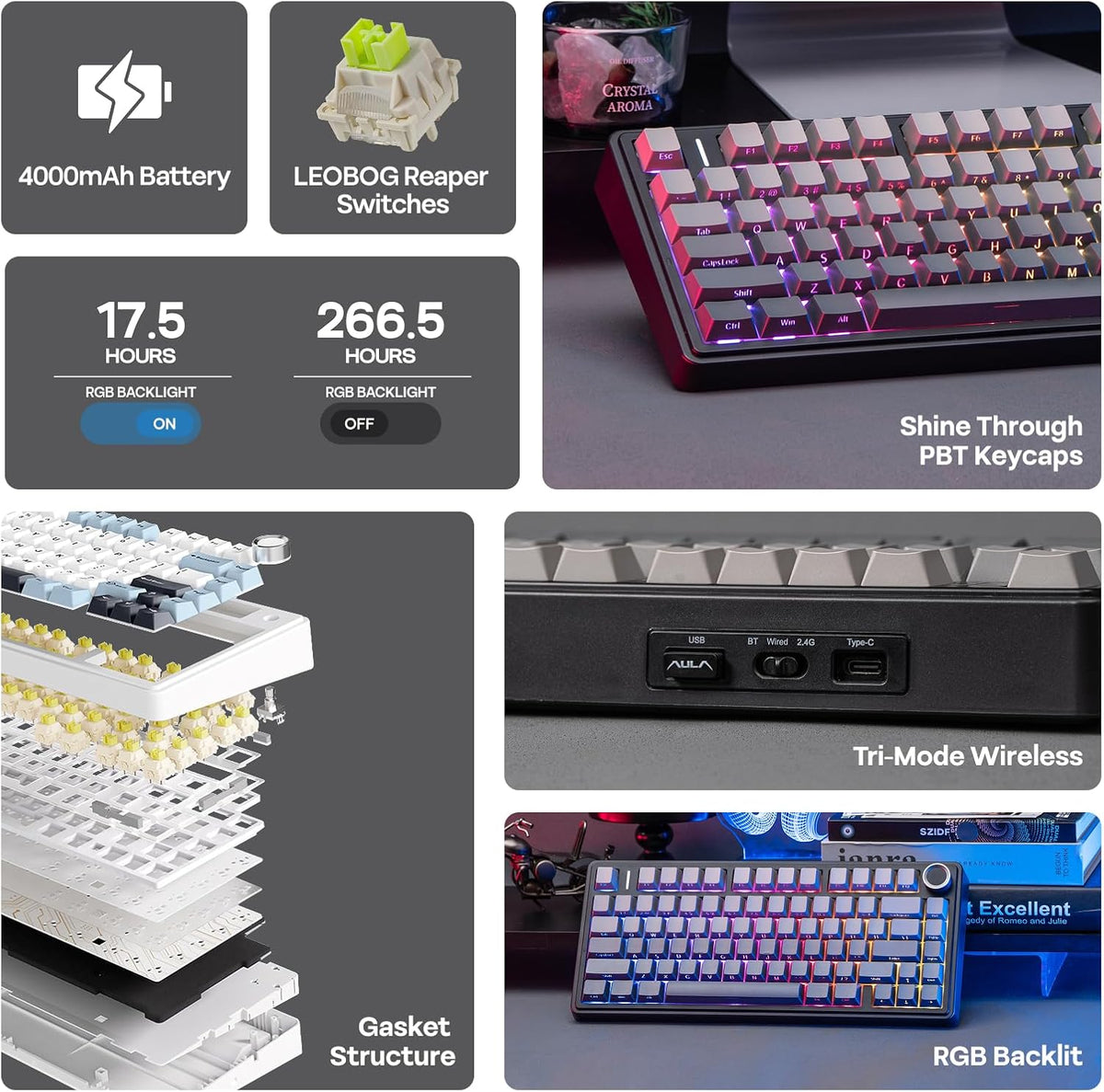 EPOMAKER x Aula F75 - Teclado mecánico con junta, 75% inalámbrico i...