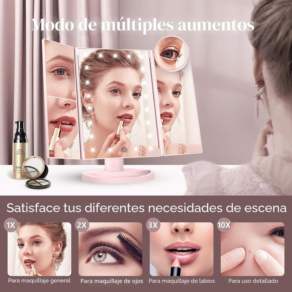 HUONUL Espejo de tocador con aumento 2X\/3X\/10X con luz, espejo de...