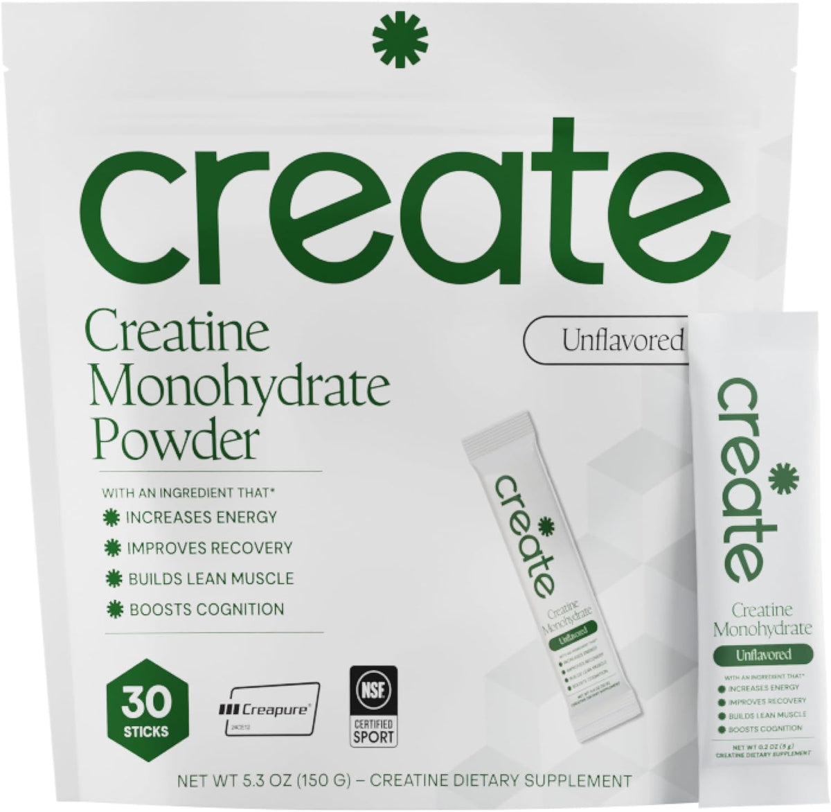 Crear creatina monohidrato en polvo \u2013 sin sabor \u2013 30 paqu...