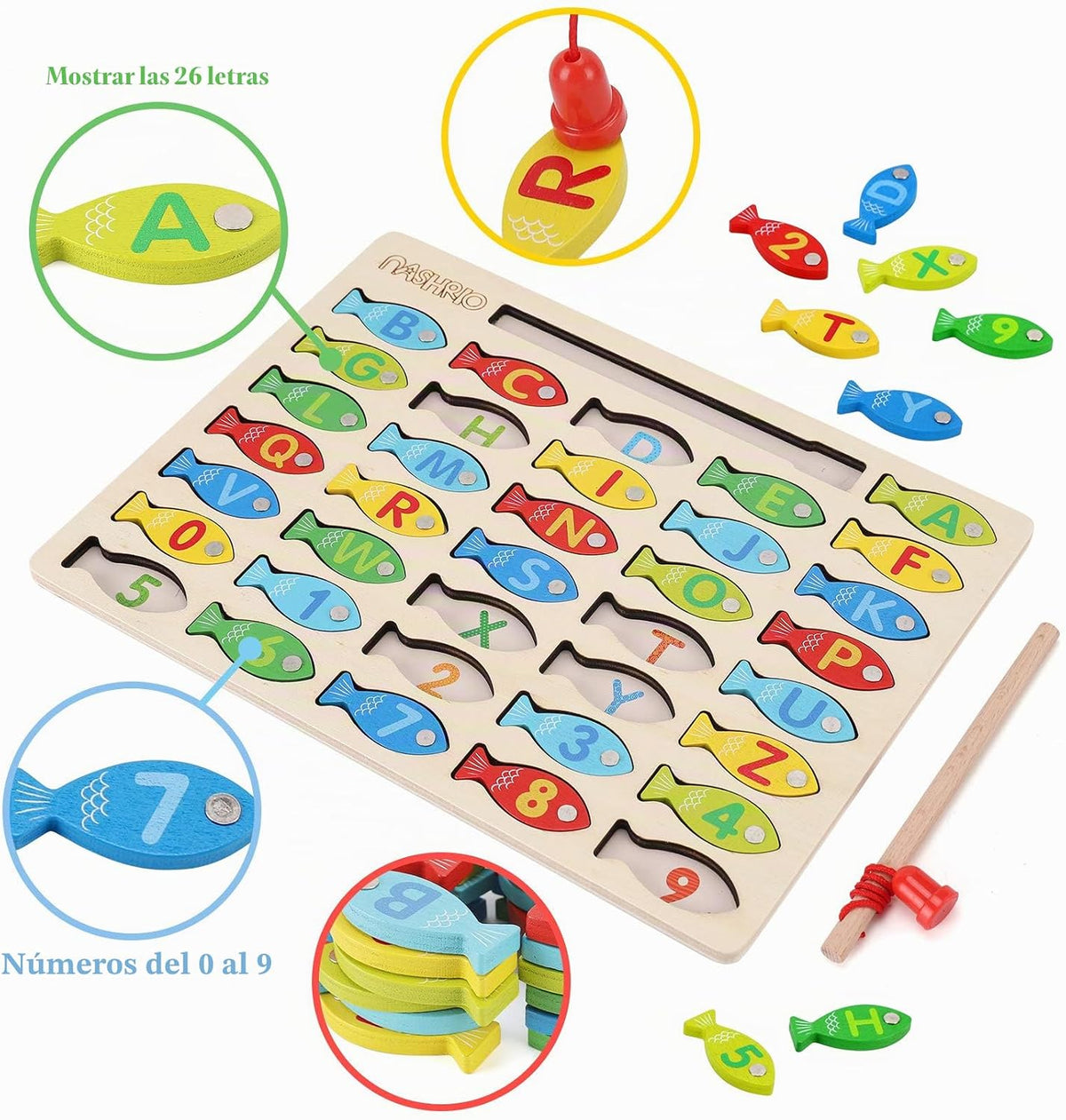 Juguete Magnético de Pesca de Madera para Niños Pequeños, Juegos de...