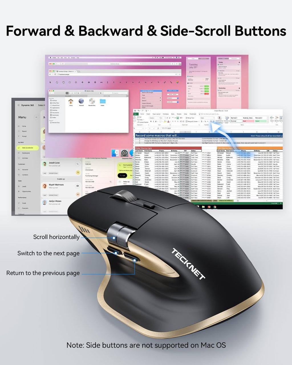 TECKNET Ratón inalámbrico, desplazamiento lateral Bluetooth recarga...
