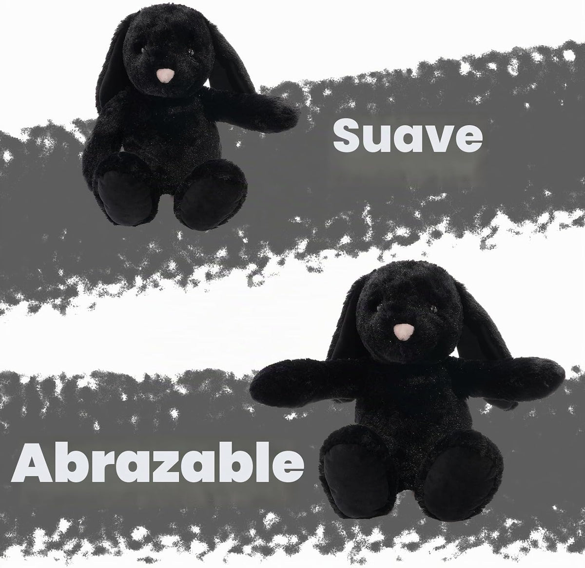 WEIGEDU Animal de Peluche Conejo Negro con Orejas Caídas, Juguete d...
