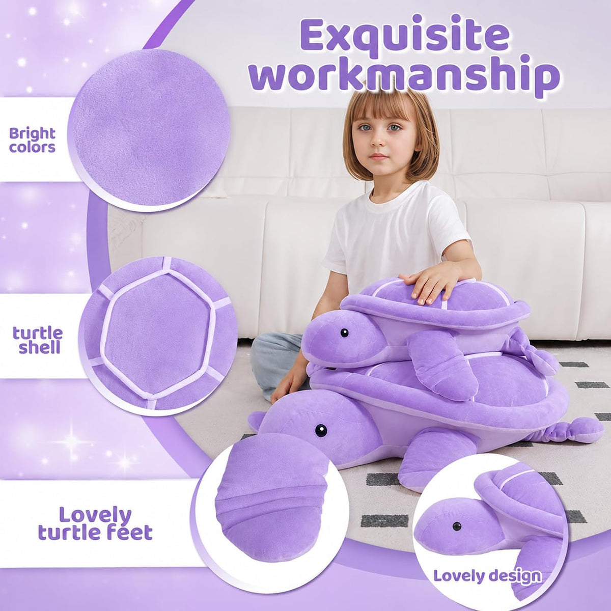 Dalmao Animal de peluche de tortuga marina morada de 22 pulgadas, g...