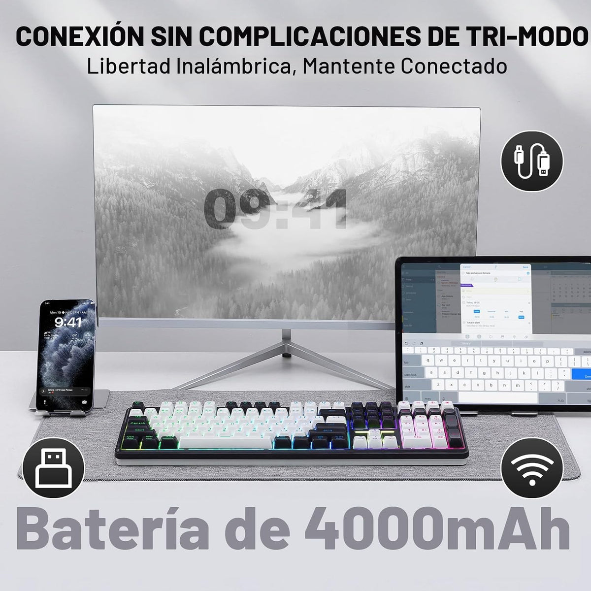 Redragon K745 PRO Teclado inalámbrico de 108 teclas RGB para juegos...