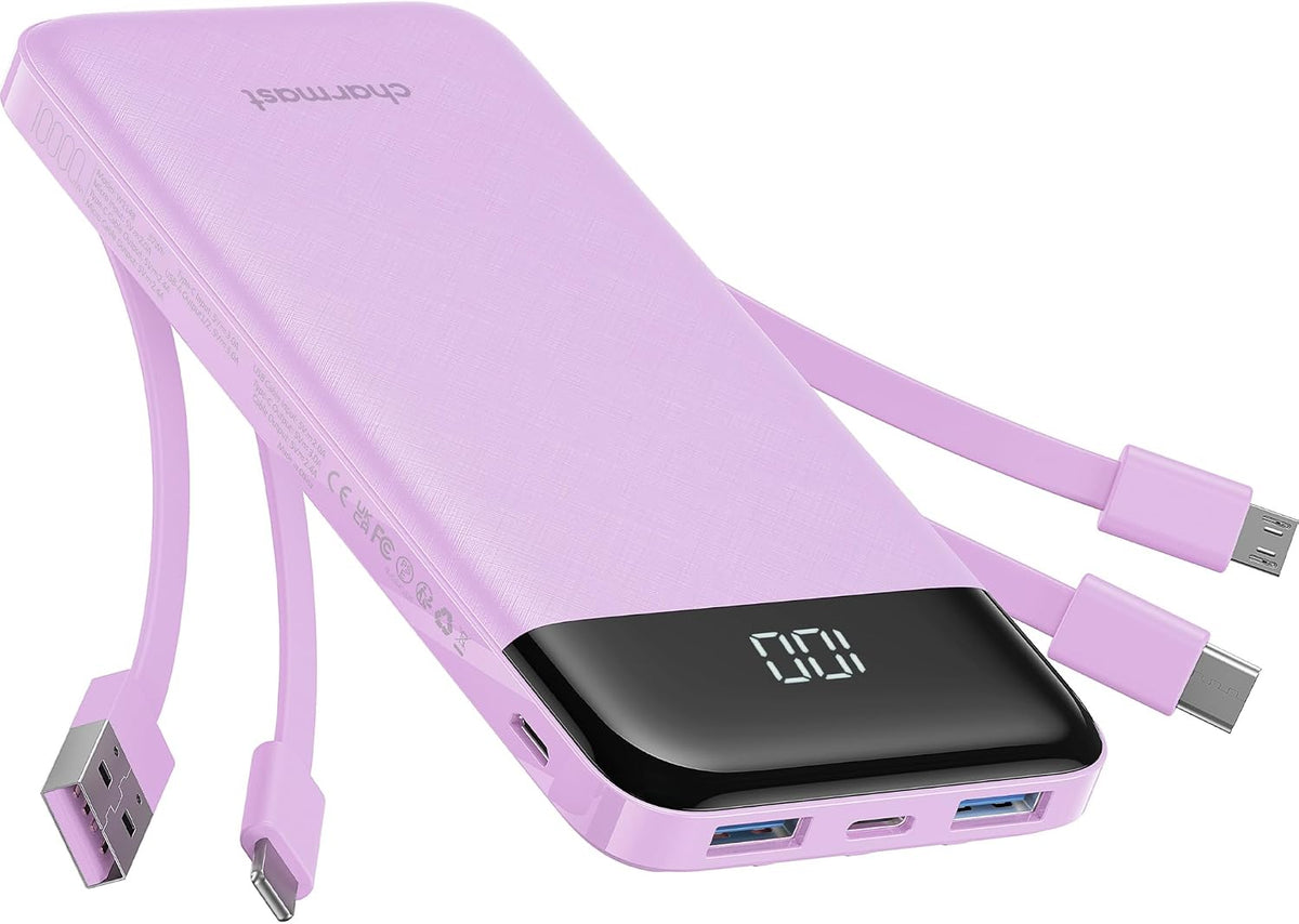 charmast Cargador portátil con 4 cables integrados reforzados | 100...