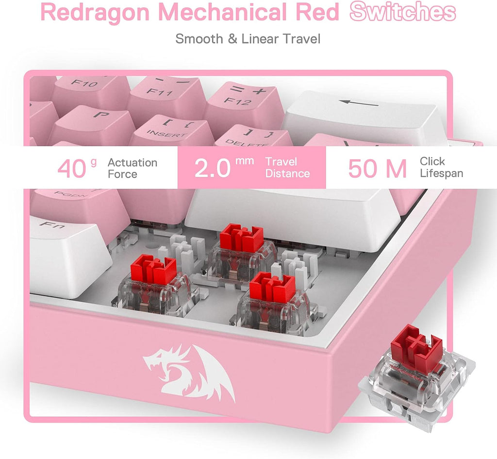 Redragon K617 Teclado mecánico para juegos RGB compacto con interca...
