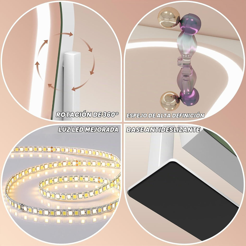 FENNIO - Espejo de tocador con luces, espejo de maquillaje iluminad...