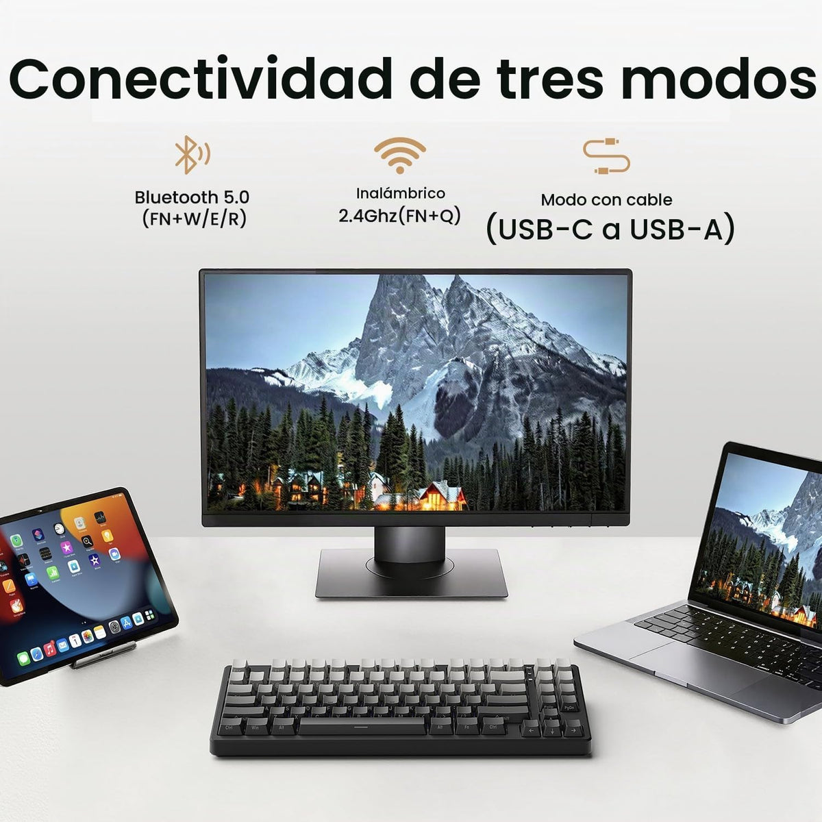 Kisnt KN85 Teclado mecánico inalámbrico, diseño del 75% con teclas...