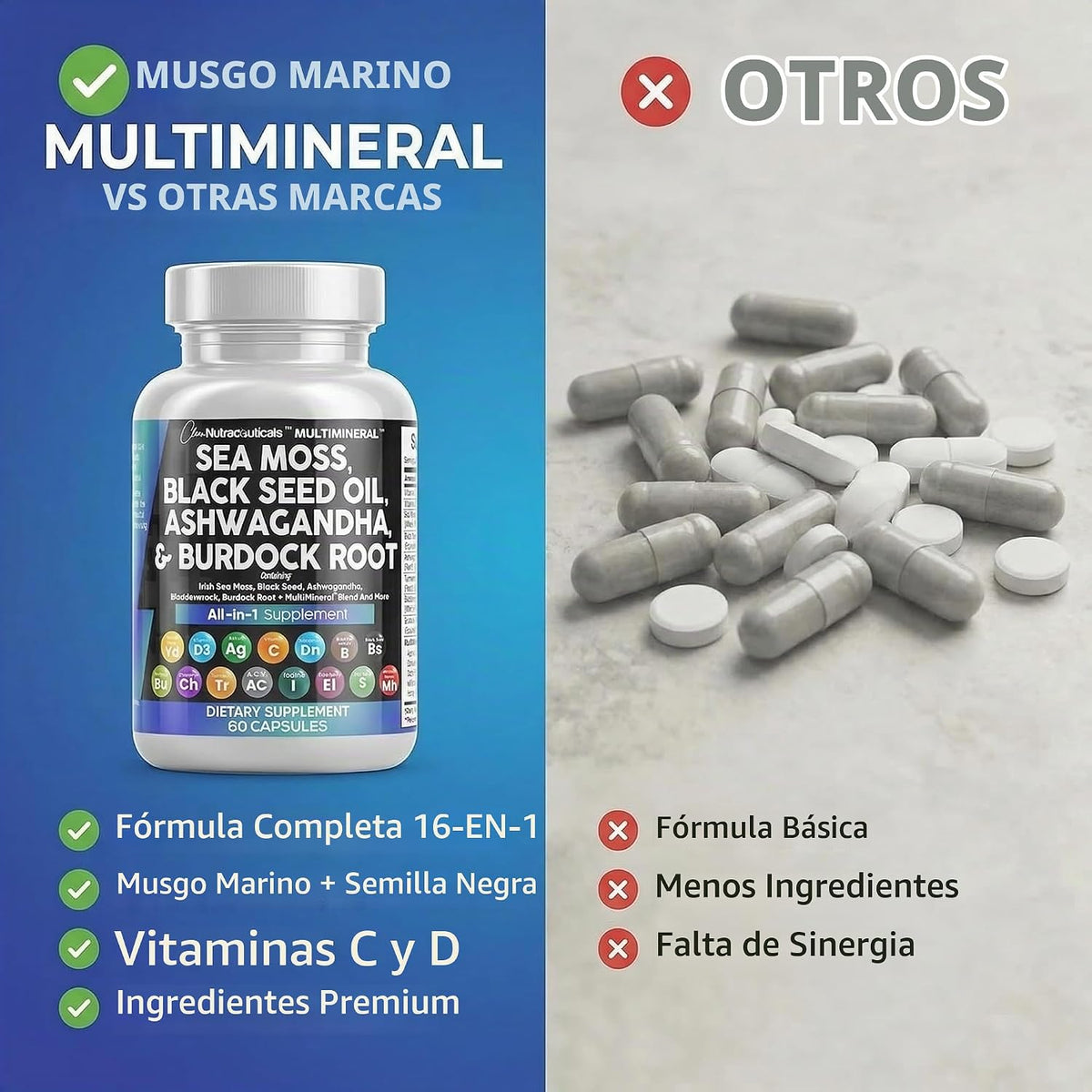 Clean Nutraceuticals Musgo Marino Aceite de Semilla Negra Ashwagand...
