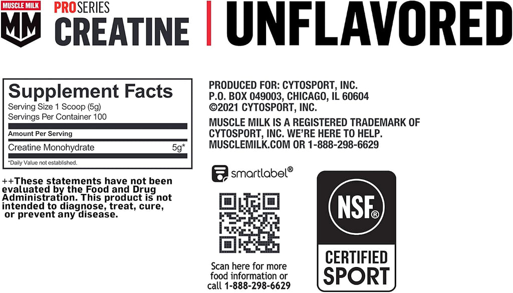 Muscle Milk Pro Series Polvo de Suplemento de Creatina, Sin Sabor,...