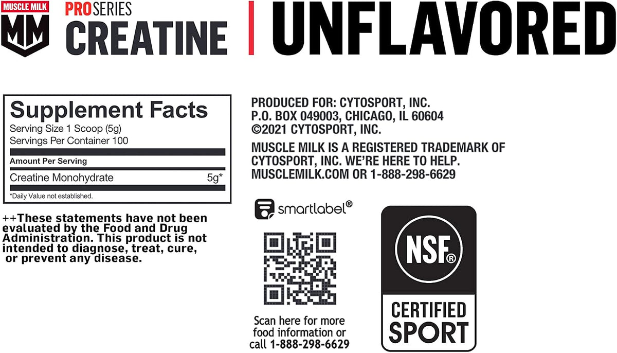 Muscle Milk Pro Series Polvo de Suplemento de Creatina, Sin Sabor,...