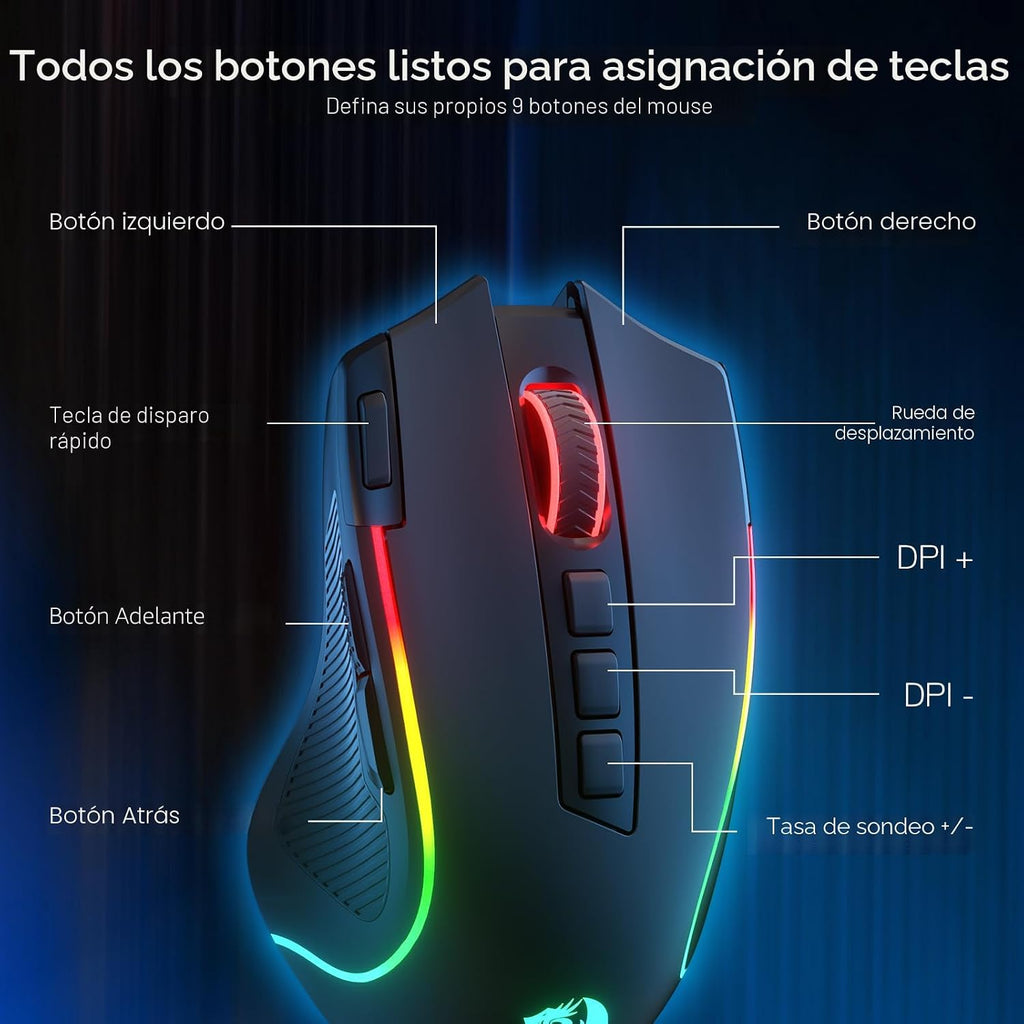 Redragon Ratón óptico inalámbrico RGB para juegos M612 teclas de |...