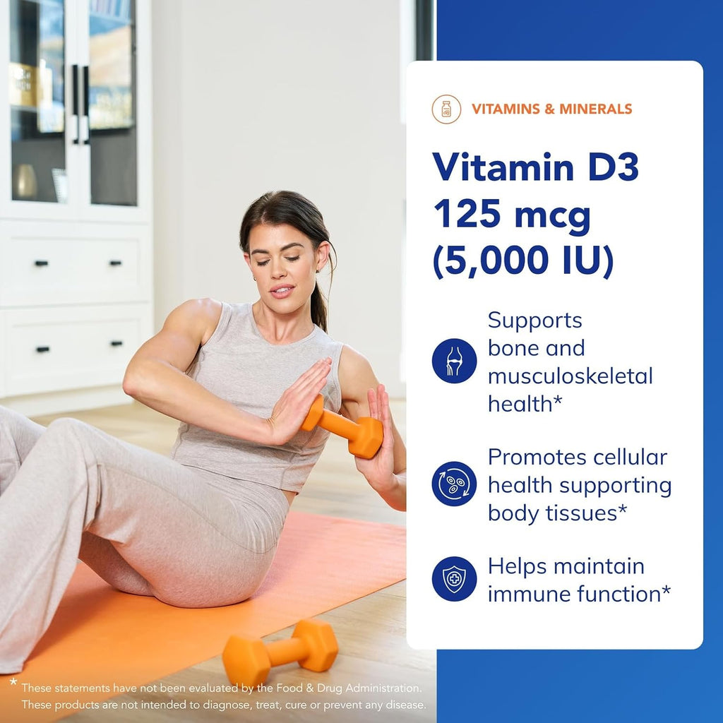 Cápsulas puras - Vitamina D3 5.000, 5000 UI, 1 | Suplemento para ap...