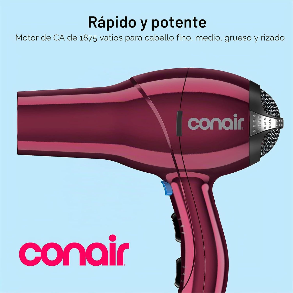 Secador de pelo Conair con difusor, concentrador y cepillo redondo,...
