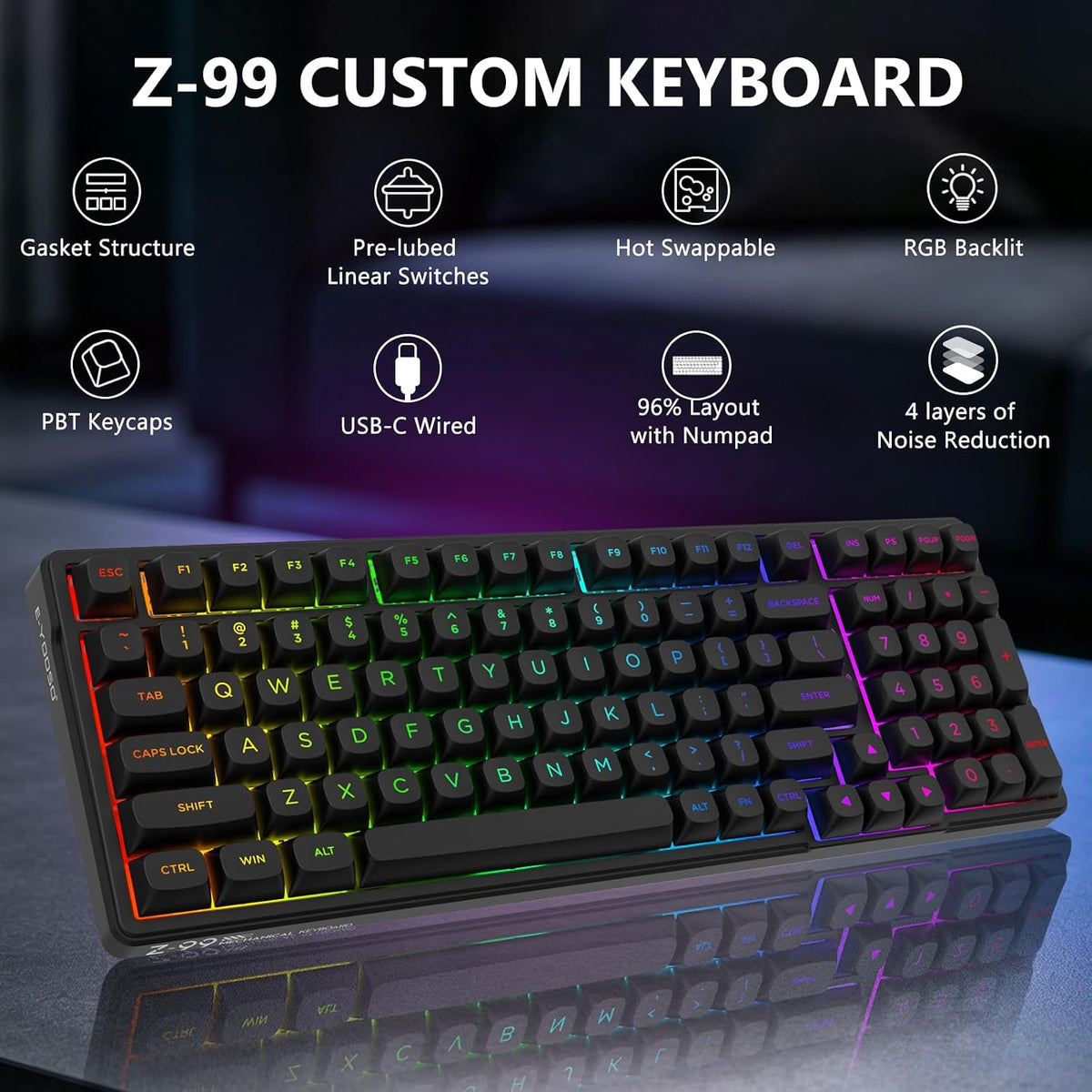 Teclado mecánico con cable HUO JI Z-99, sonido cremoso, retroilumin...
