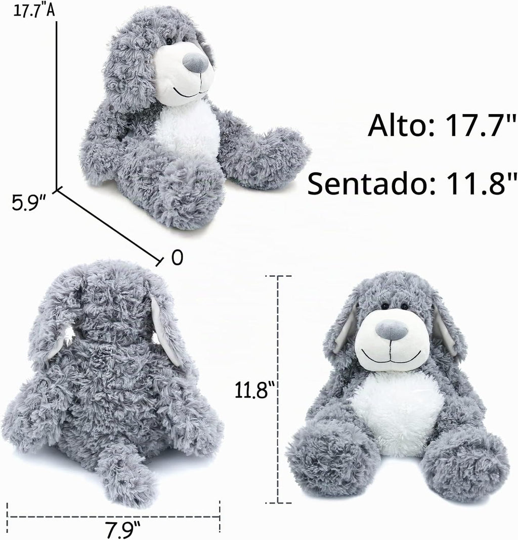 WEIGEDU Juguete de peluche de perro cachorro gris sonriente, 17,7 p...