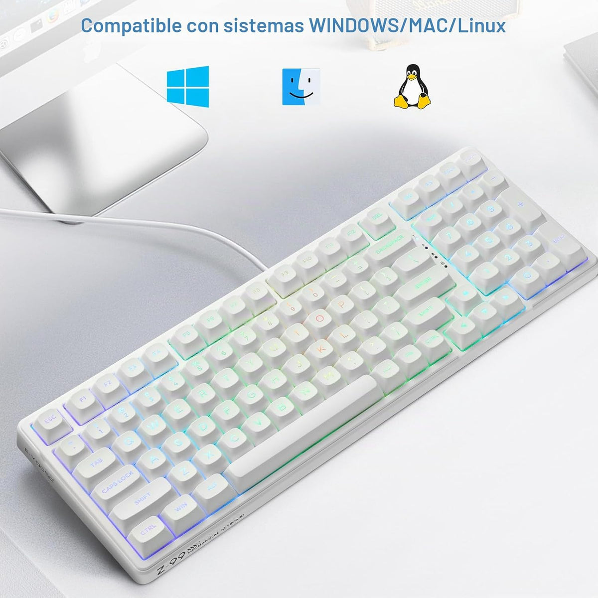 HUO JI E-Yooso Creamy Teclado mecánico con cable, retroiluminación...