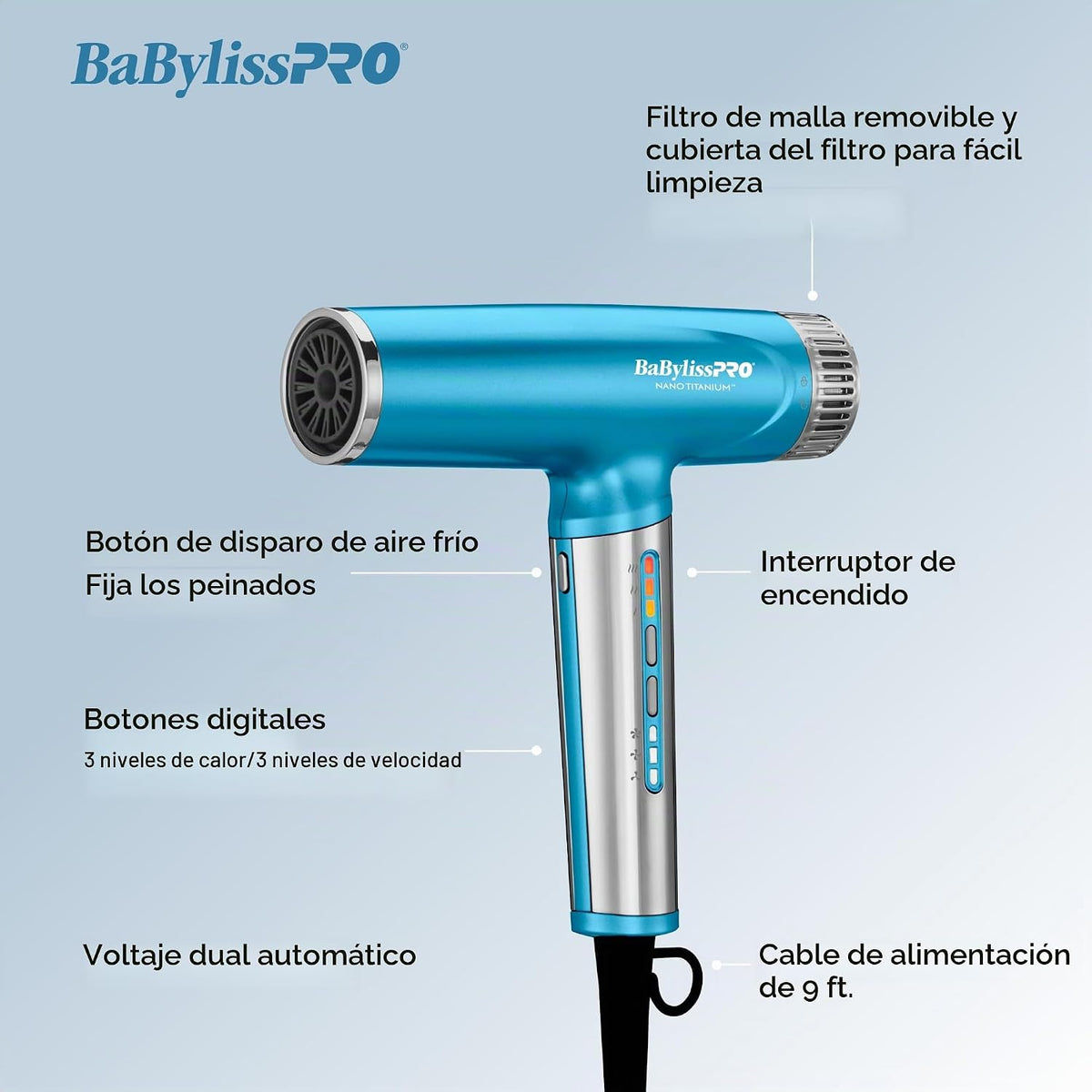 BaBylissPRO Nano Titanium Profesional Nano Light Ionic Dual-Voltage...