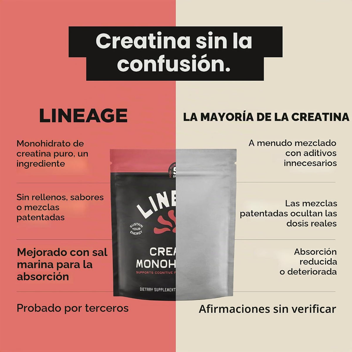 Lineage Provisions Monohidrato de creatina micronizada con sal mari...