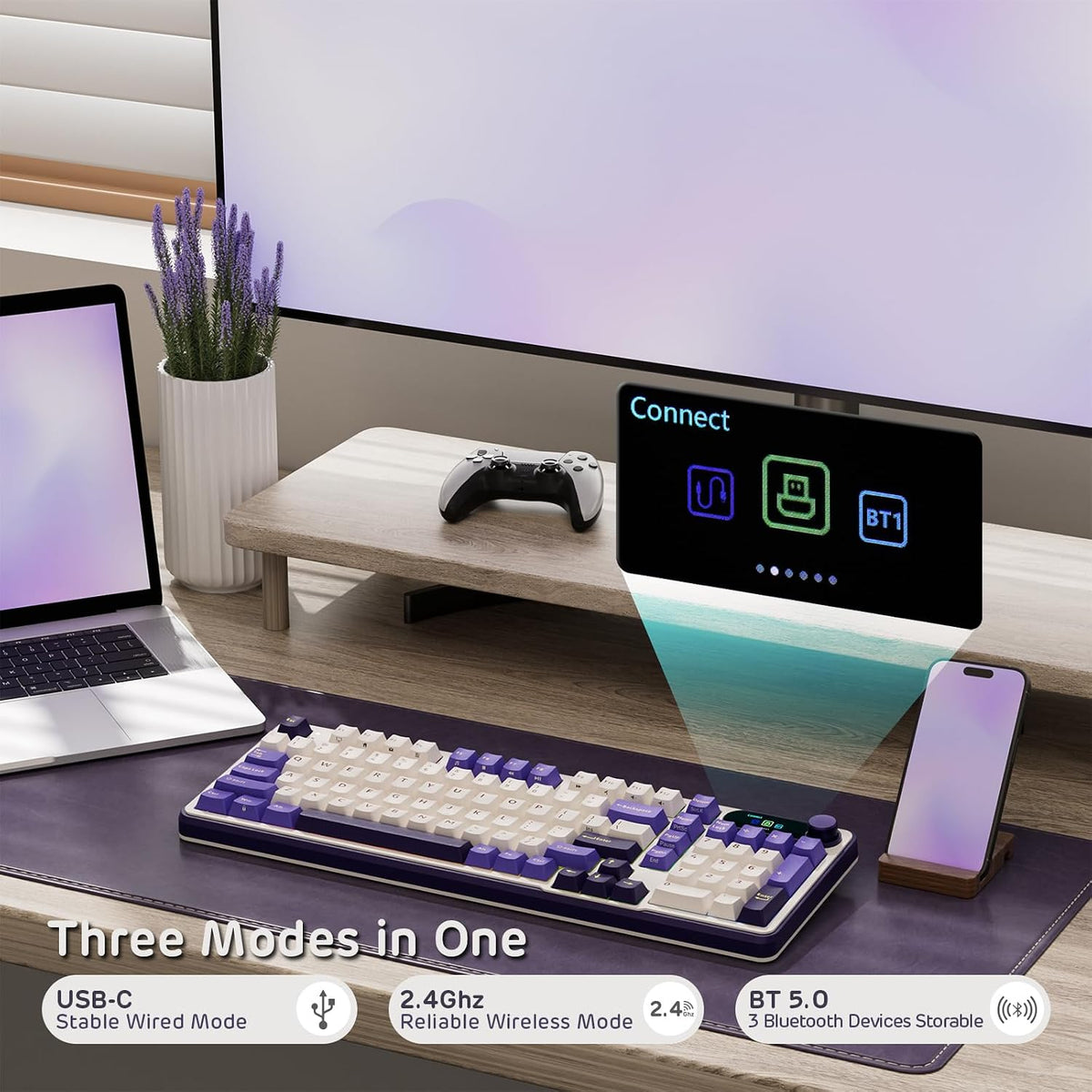 RK ROYAL KLUDGE Teclado mecánico inalámbrico S98 con pantalla intel...