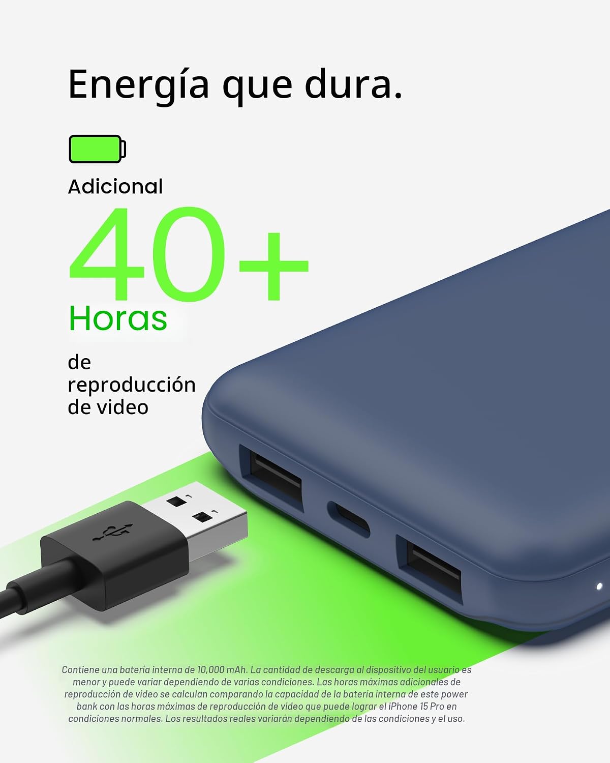 Power Bank Belkin de 10000 mAh, 15 W, 3 puertos, cable USB A a USB...