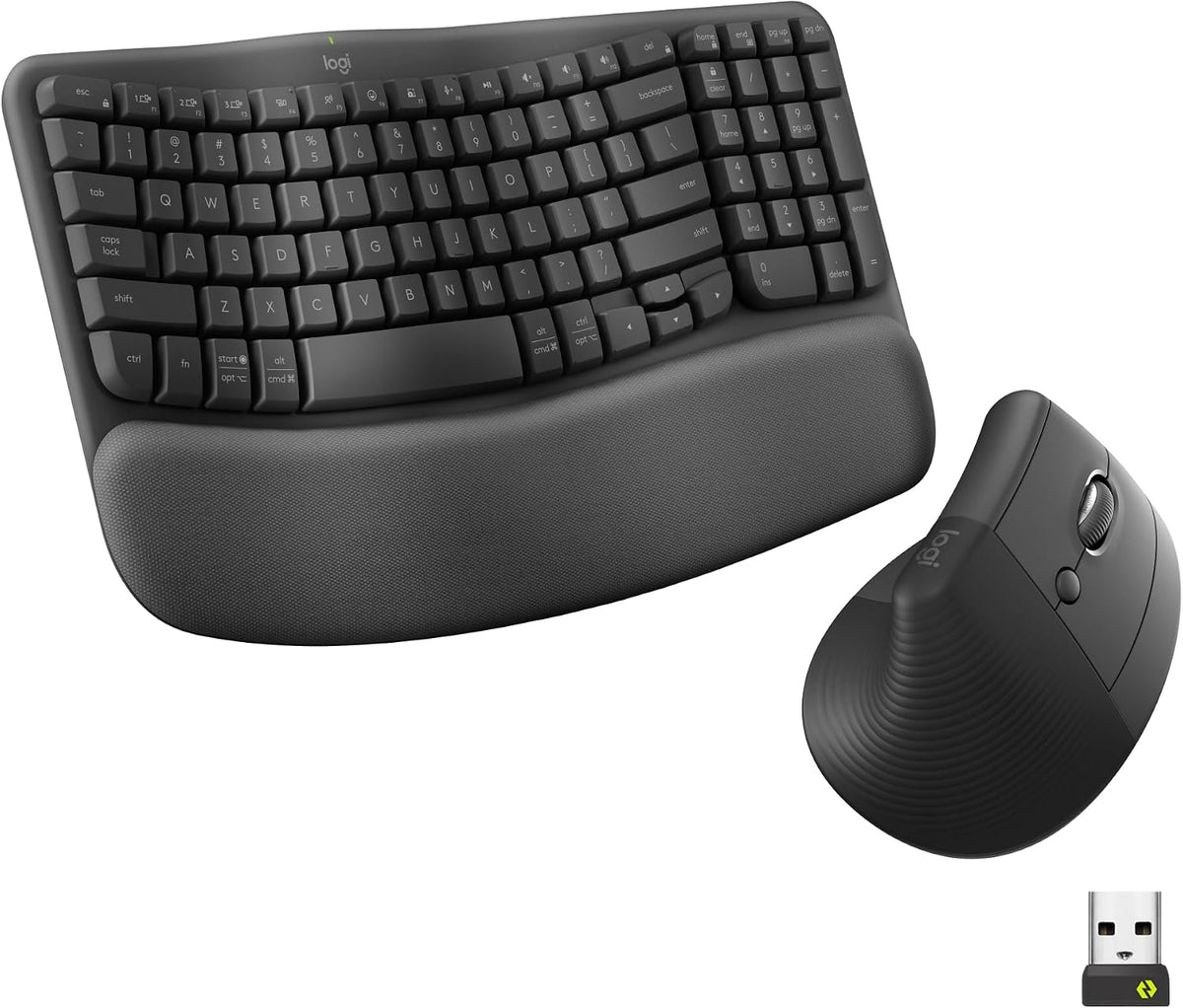 Logitech Wave Keys & Lift - Ratón vertical ergonómico inalámbrico c...