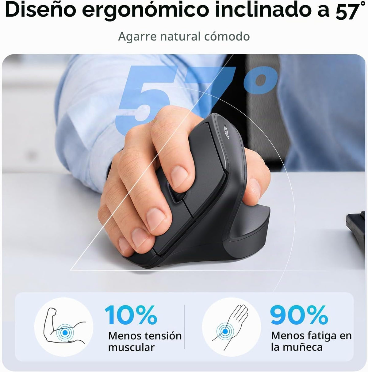 UGREEN Ratón inalámbrico ergonómico, Bluetooth y 2.4G inalámbrico |...