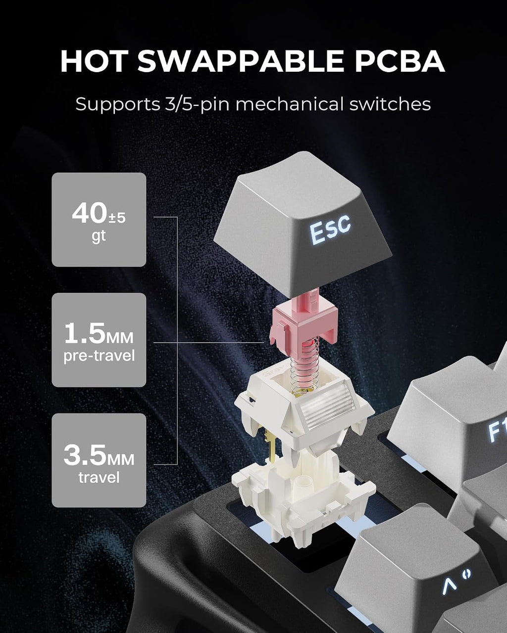 GravaStar Teclado mecánico inalámbrico para juegos Mercury K1 75% c...