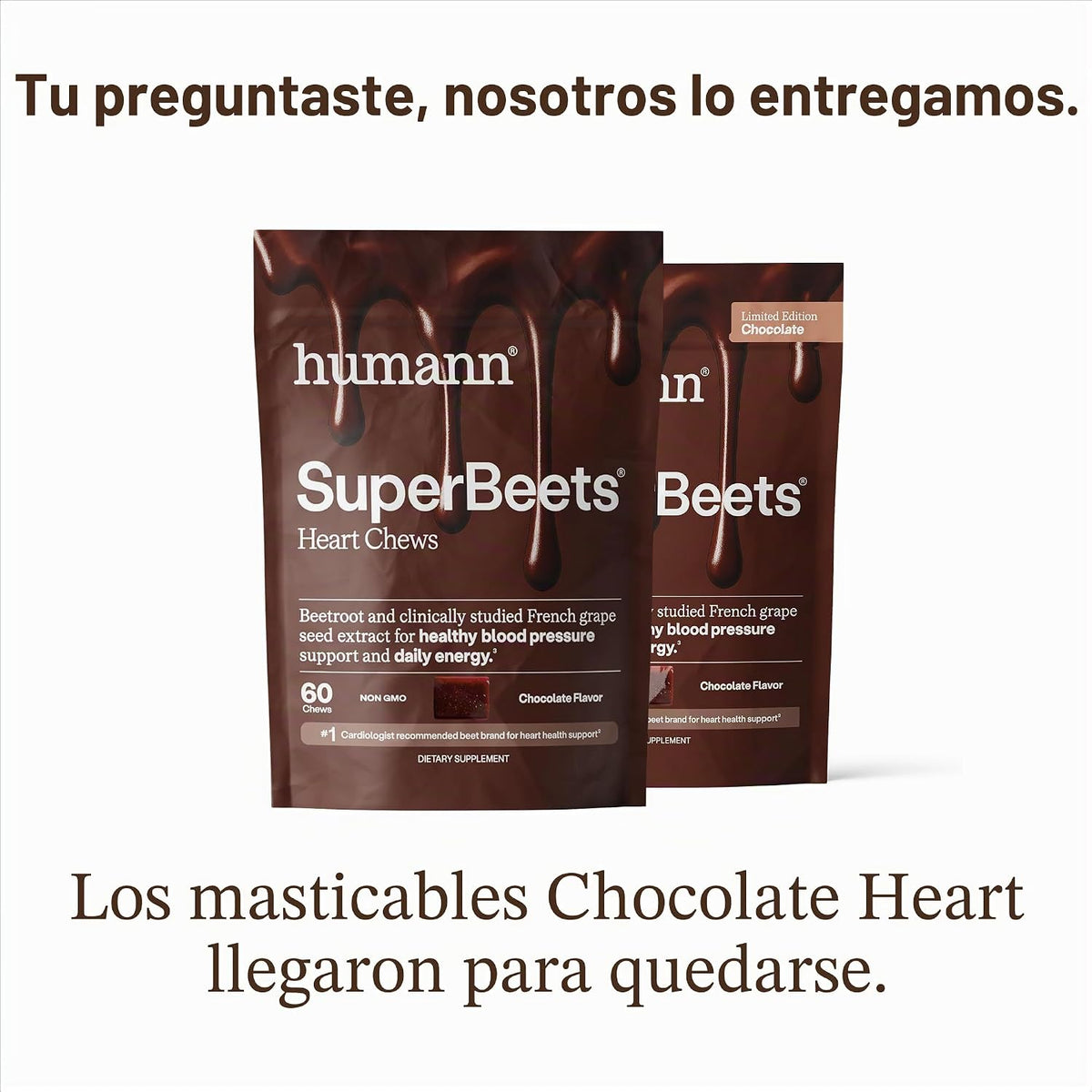 Humann SuperBeets - Masticables de corazón, soporte de óxido nítric...