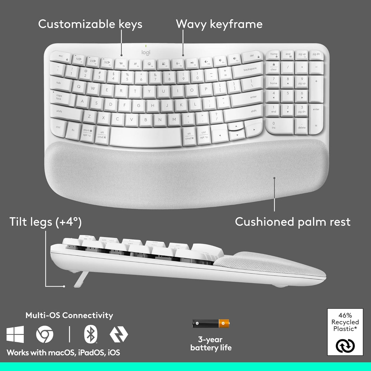 Logitech Wave Keys & Lift Vertical Mouse Combo ergonómico inalámbri...