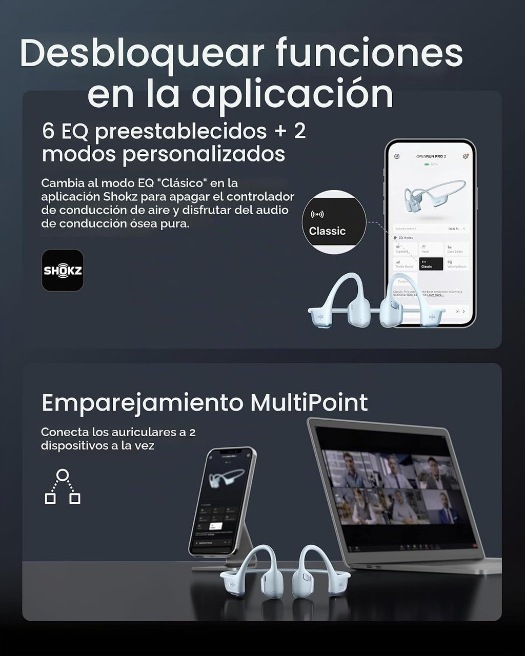 SHOKZ OpenRun Pro 2 Auriculares deportivos Bluetooth con conducción...