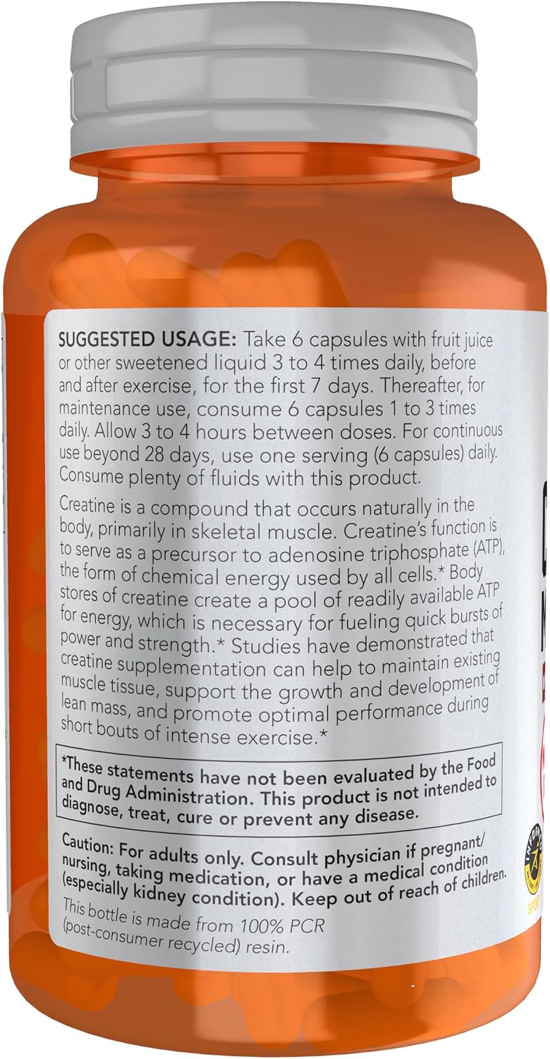 NOW Nutrición Deportiva, Monohidrato de Creatina 750 mg, Edificio M...