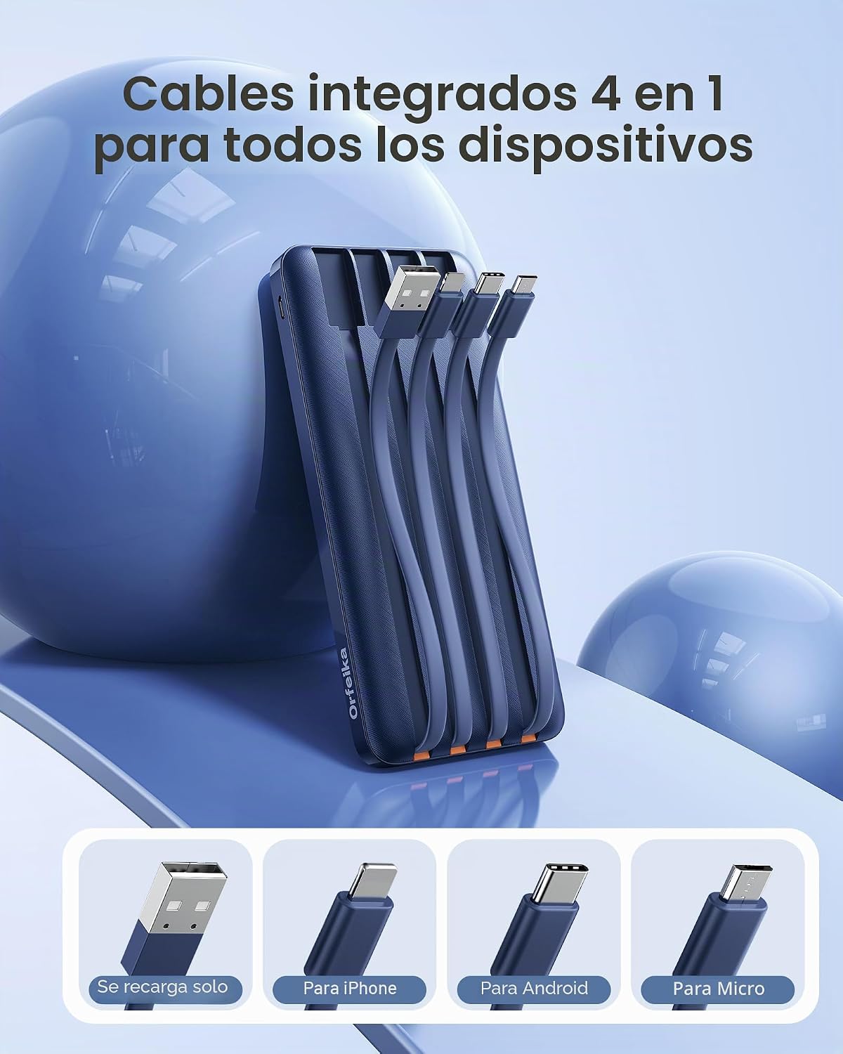 Orfeika 20000mAh Power Bank, cargador portátil con 4 cables incorpo...
