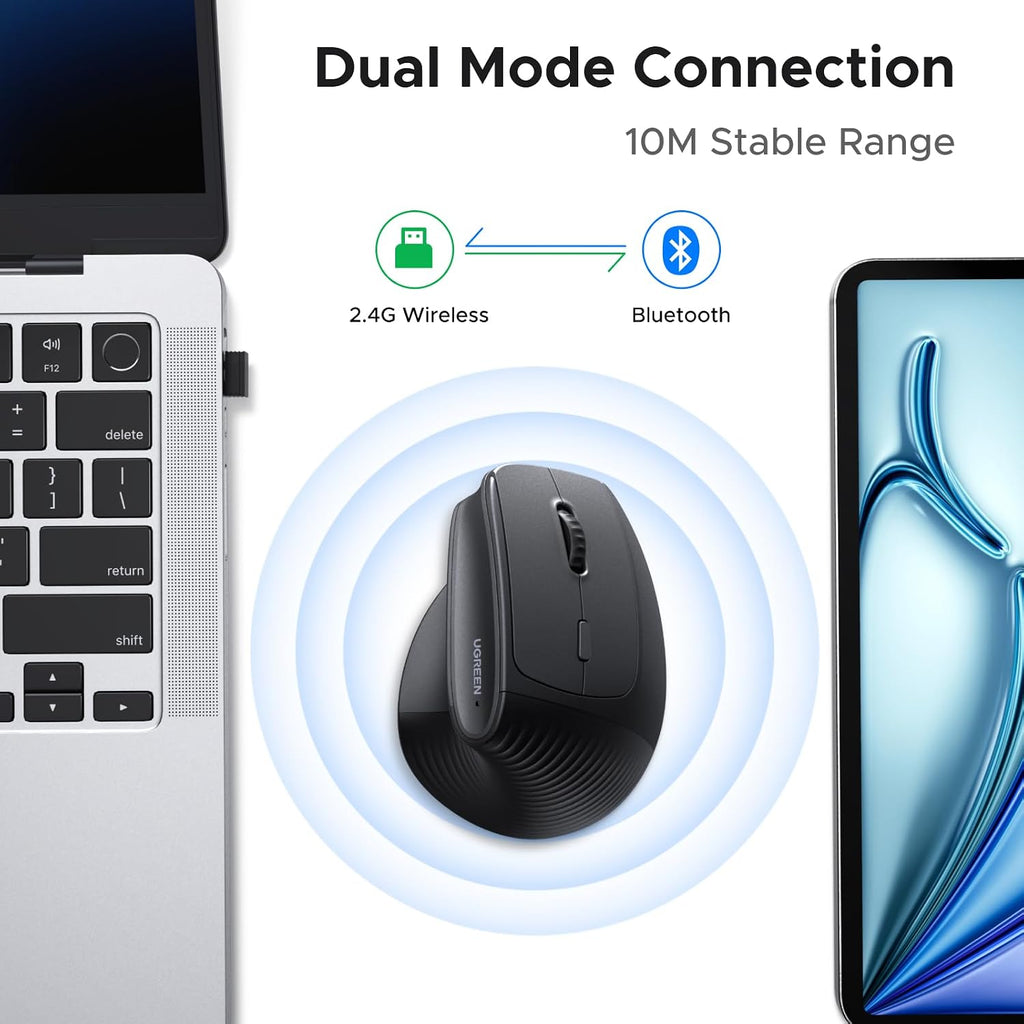 UGREEN Ratón inalámbrico ergonómico, Bluetooth y 2.4G inalámbrico |...