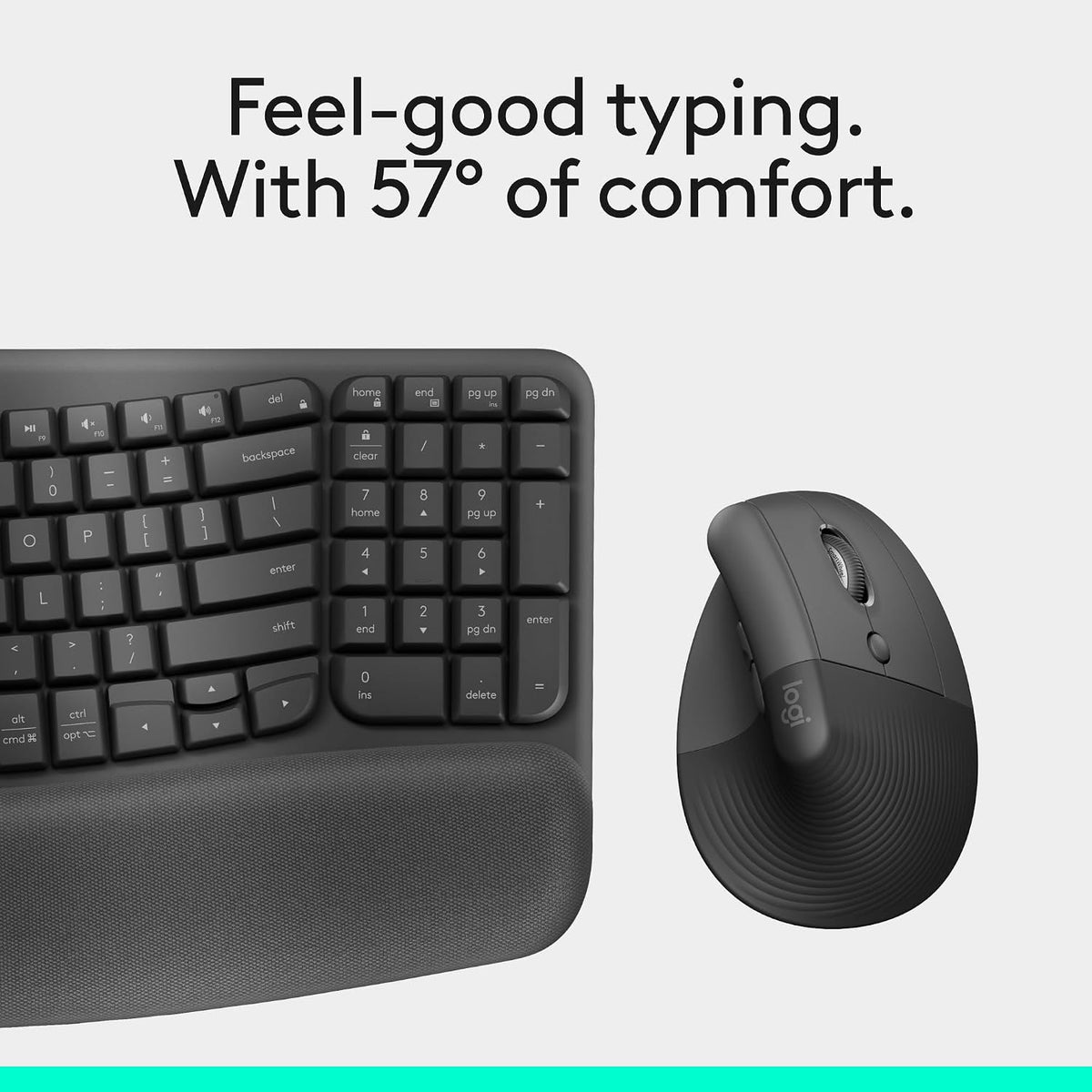 Logitech Wave Keys & Lift - Ratón vertical ergonómico inalámbrico c...