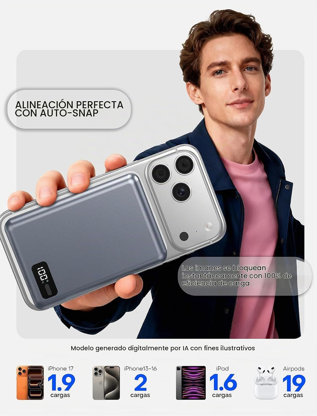 para Magsafe Power Bank Cargador portátil 10000mAh Qi2 para iPhone...