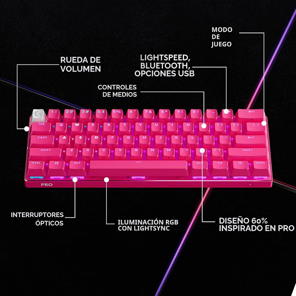 Logitech G PRO X Teclado inalámbrico para juegos 60% (óptica lineal...