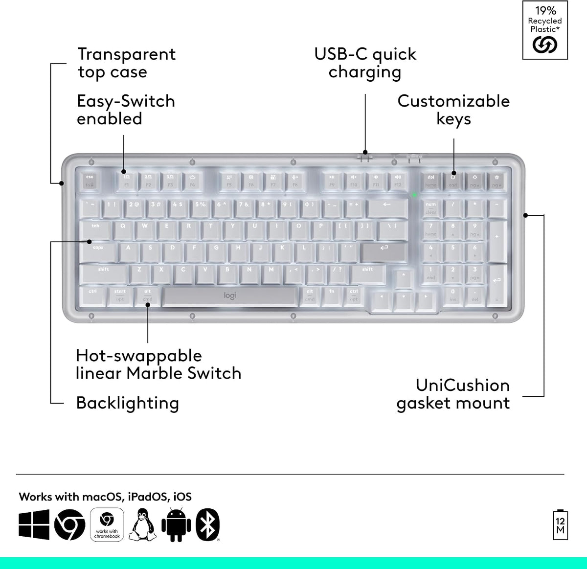 Teclado inalámbrico con junta mecánica Logitech Alto Keys K98M - Bl...