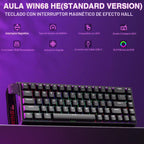 AULA WIN68 HE Teclado mecánico para juegos 60%, interruptor magnéti...