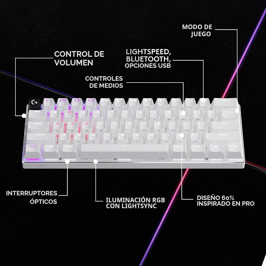 Logitech G PRO X 60% Teclado inalámbrico para juegos (óptico lineal...