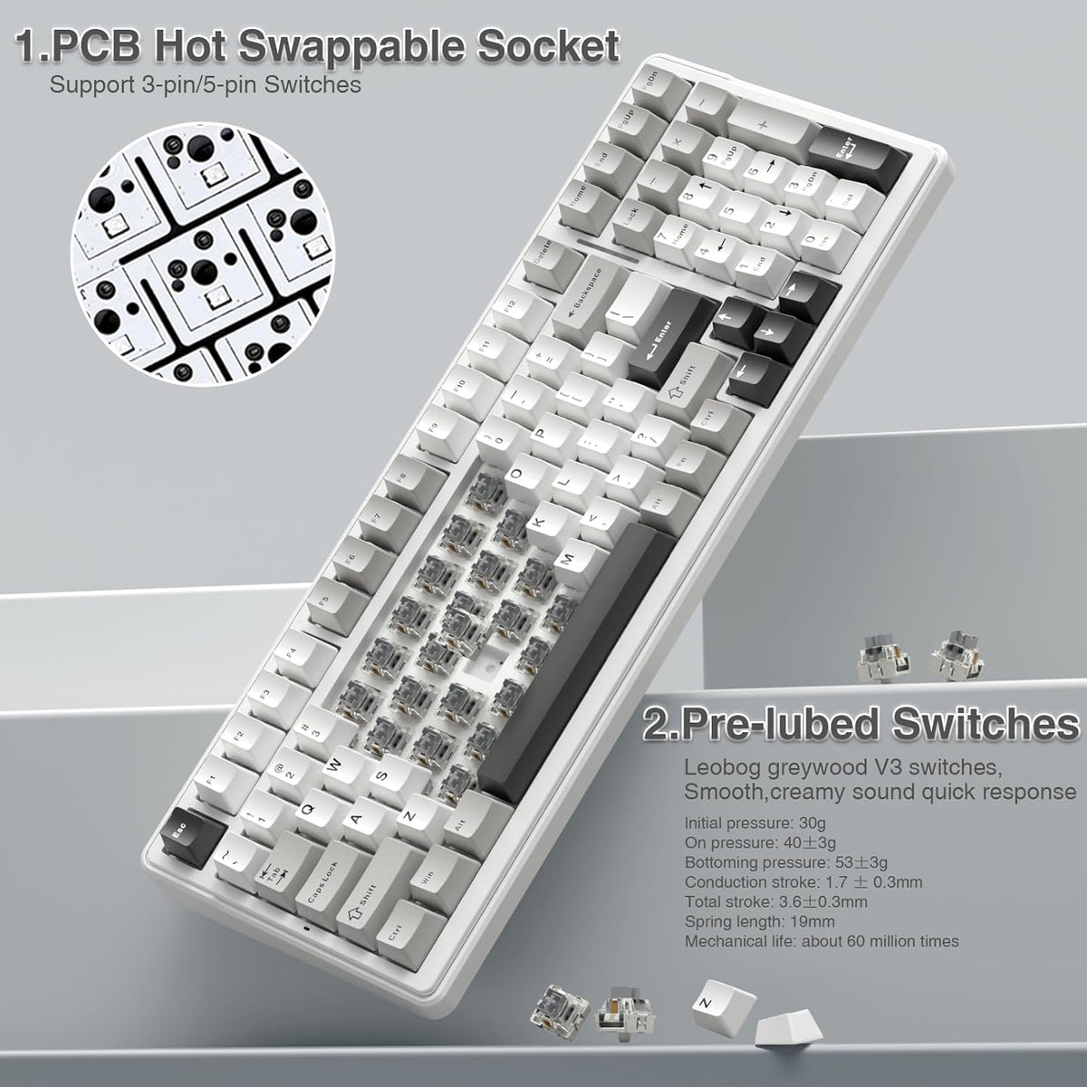 AULA Teclado mecánico inalámbrico F99, triple modo BT5.0\/2.4GHz\/U...