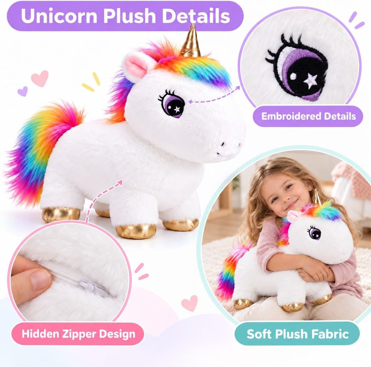 TOYSYM Animal de peluche de unicornio con bebés, conjunto familiar...