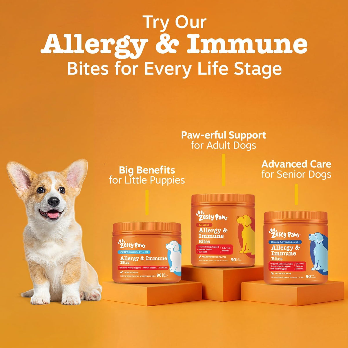 Zesty Paws Alivio de Alergias para Perros - Suplemento Anti-Picazón...