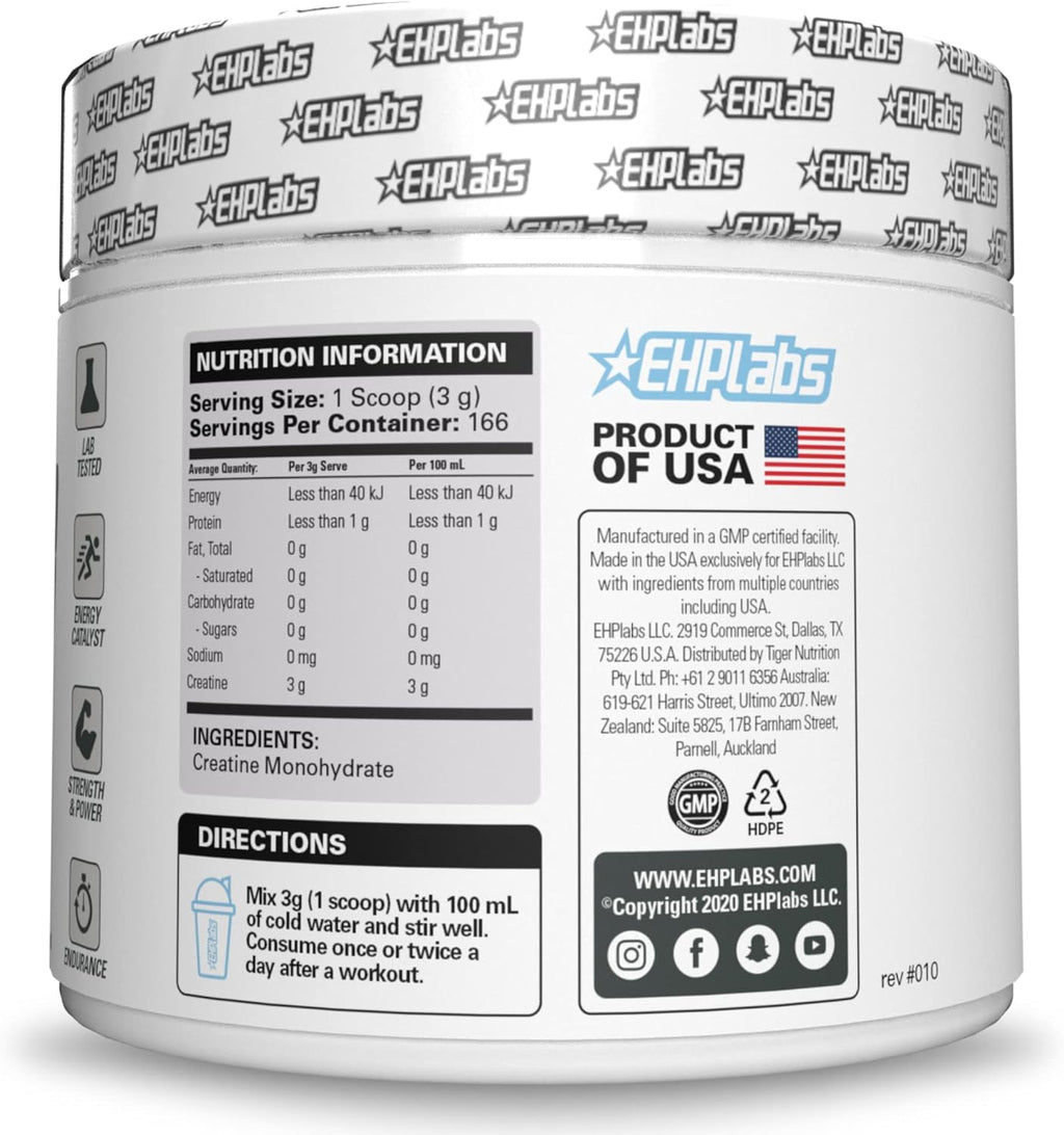 EHP Labs CREA-8 Monohidrato de creatina en polvo, sin sabor, 100 po...