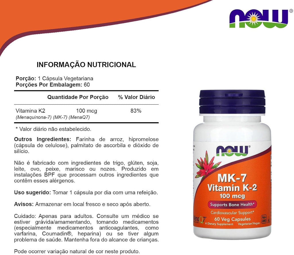 Now Foods Vitamina K2 (MK7) Cápsulas veganas, 0.0000035 oz., 60 uni...