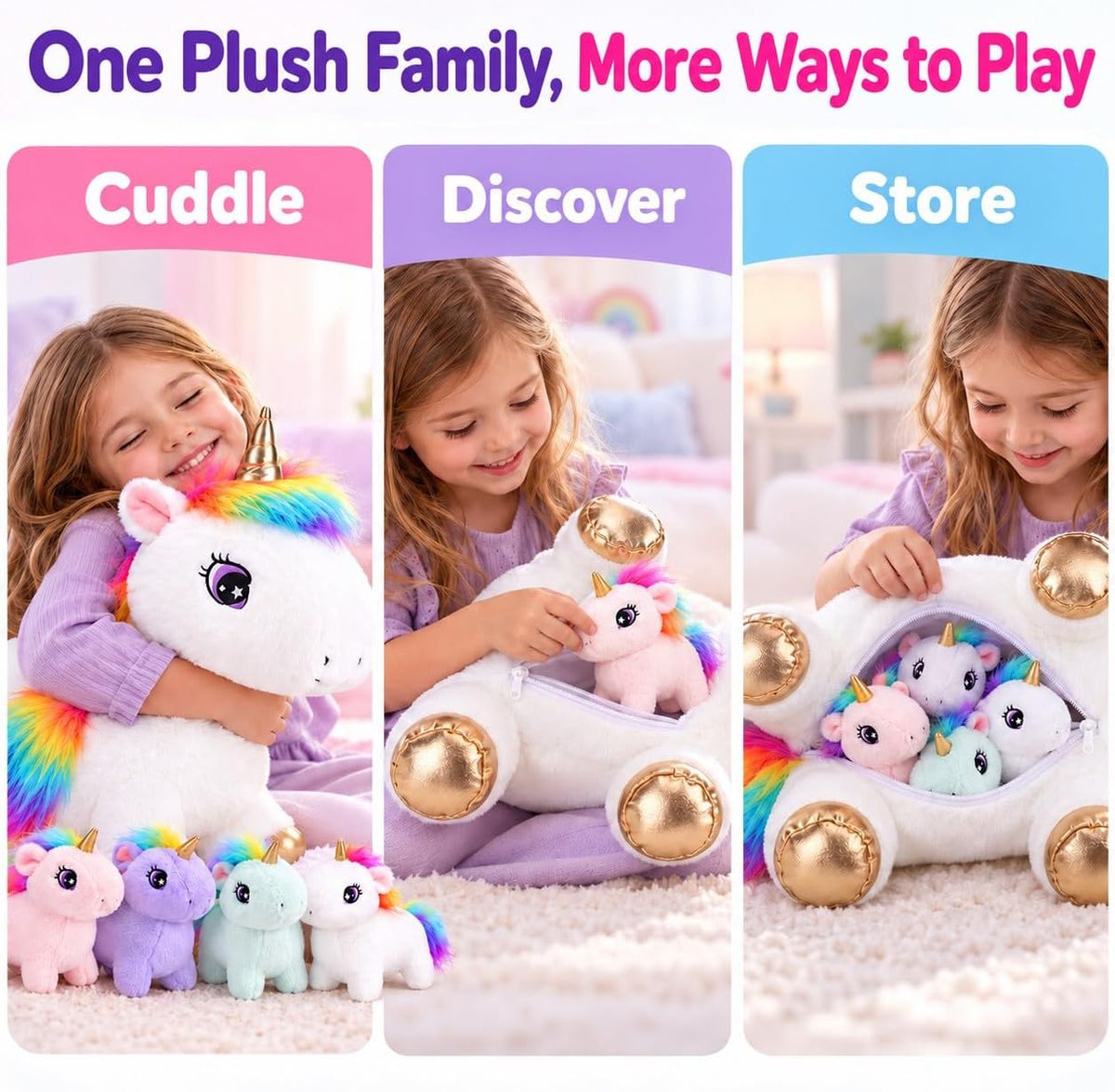 TOYSYM Animal de peluche de unicornio con bebés, conjunto familiar...