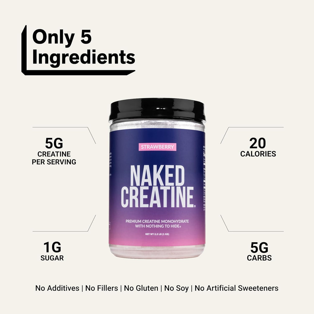 NAKED Creatina monohidrato de creatina con sabor a fresa, polvo de...